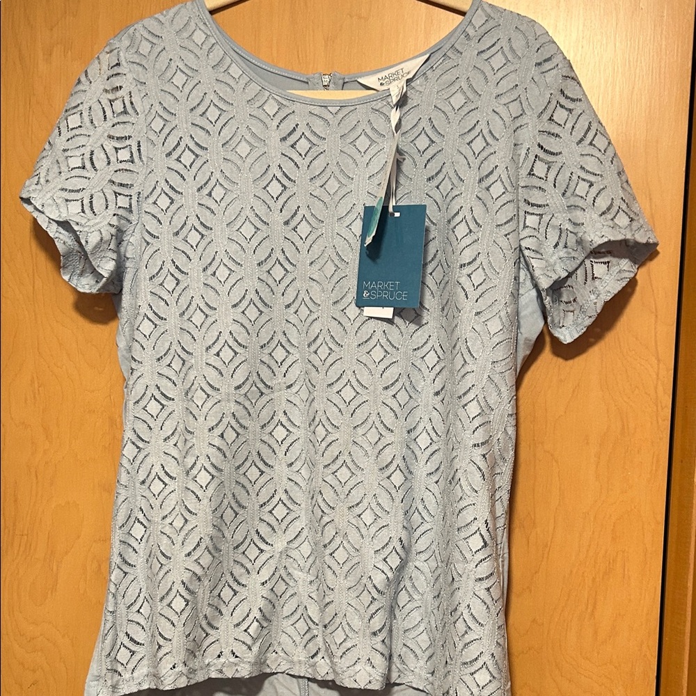 Market & Spruce Sky Blue Lace Short Sleeve Tee.